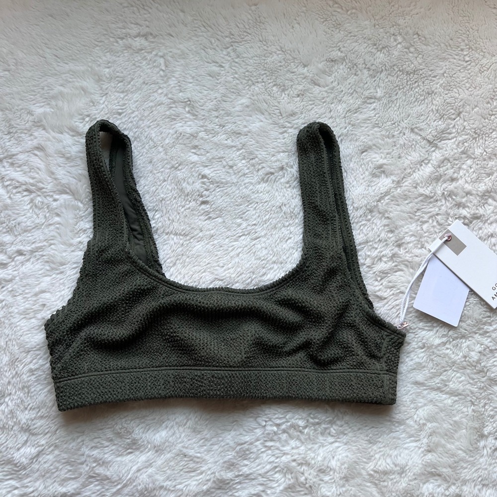 Good American Always Fits Scoop Bikini Top Fatigue Green Crinkle Size XXS/XS